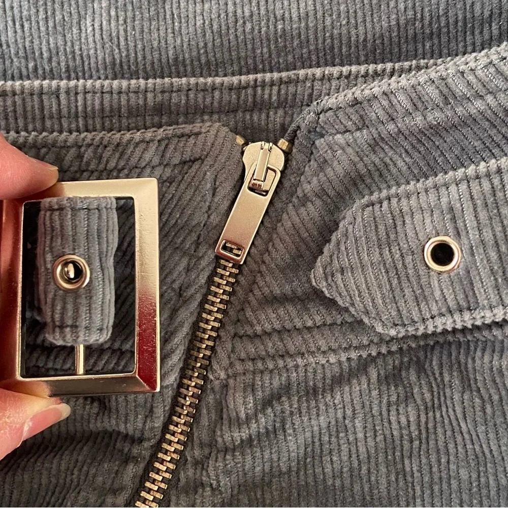 Urban Outfitters Corduroy Skirt Y2K Moto Mini Gray Zipper Buckles Grunge Size M